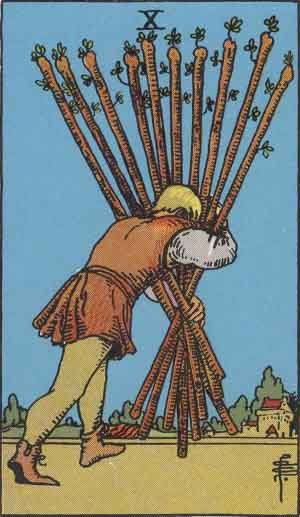 Free 3 Card Tarot Reading of The Fool Ten of Wands and Ace of Pentacles